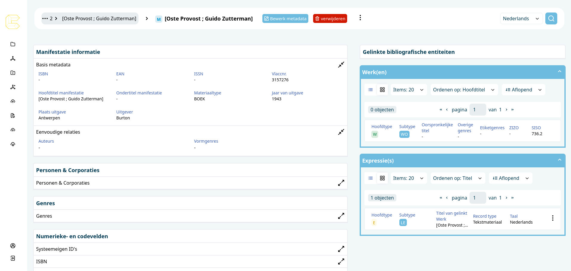 Detailpagina van een entiteit in Open Vlacc