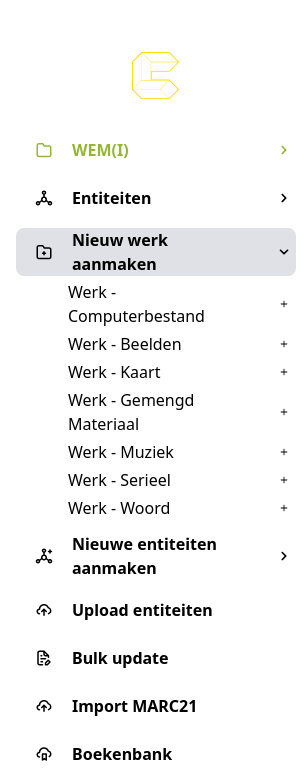 De "+ Nieuw" knop om een nieuw Werk te starten